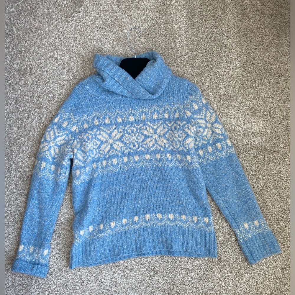 L.L. Bean Turtleneck Blue Fair Isle Sweater